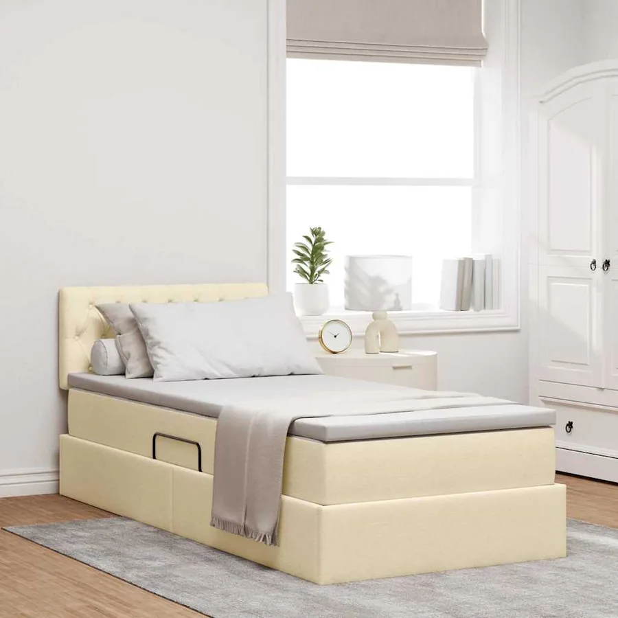 Lit de rangement LED avec matelas Crème 90 x 190 cm Tissu