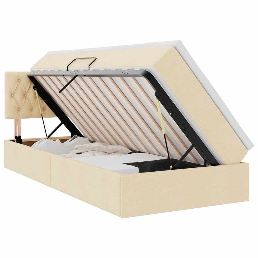 Lit de rangement LED avec matelas Crème 90 x 190 cm Tissu - 2