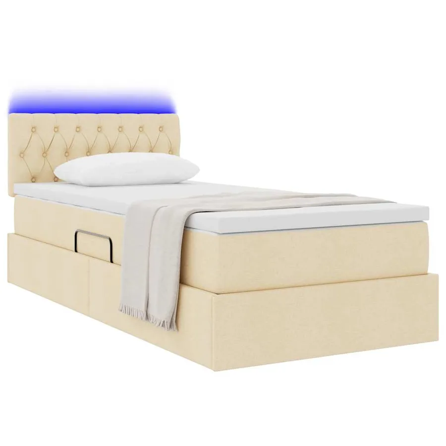Lit de rangement LED avec matelas Crème 90 x 190 cm Tissu - 3