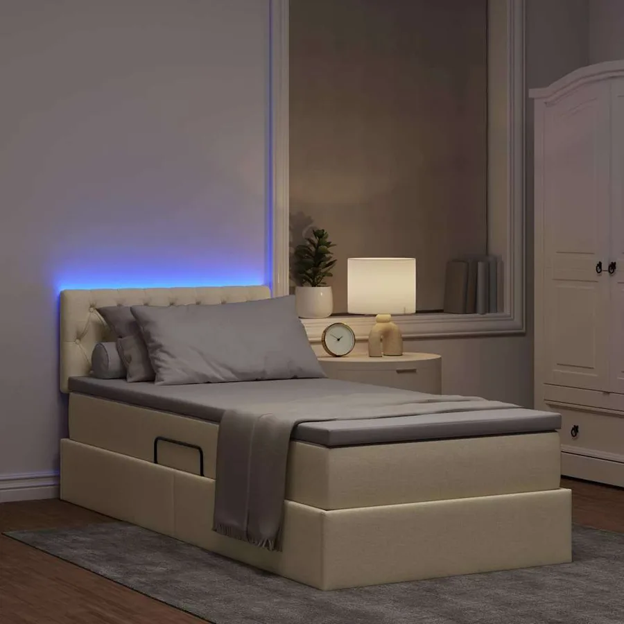 Lit de rangement LED avec matelas Crème 90 x 190 cm Tissu - 5