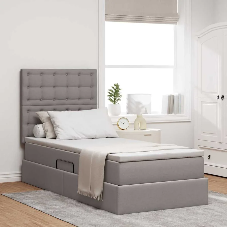 Lit avec rangement et matelas Taupe 90 x 190 cm tissu