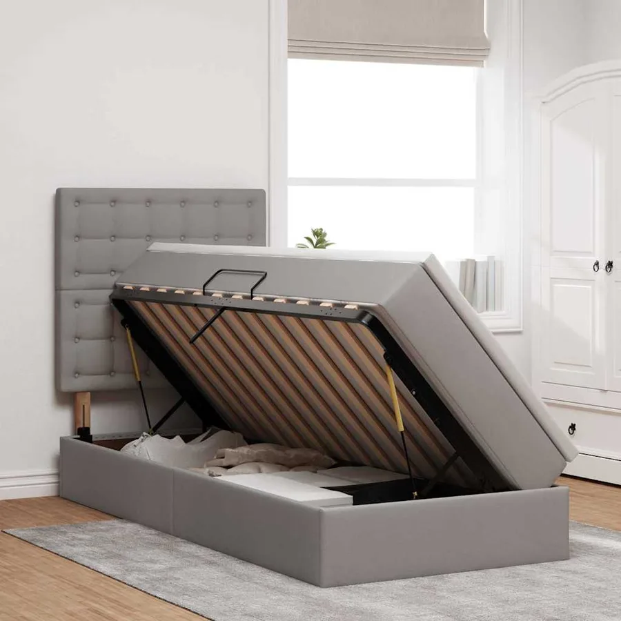 Lit avec rangement et matelas Taupe 90 x 190 cm tissu - 4