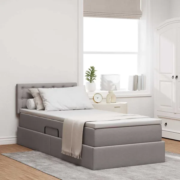 Lit de rangement LED avec matelas Taupe 90 x 190 cm Tissu