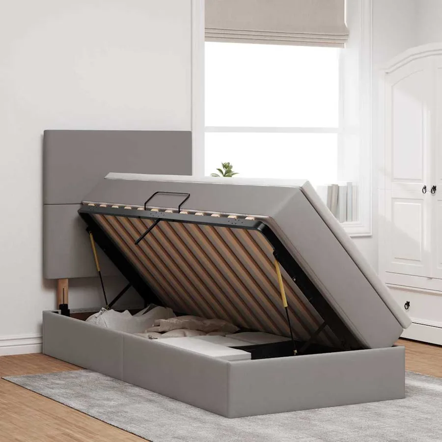 Lit avec rangement et matelas Taupe 90 x 190 cm tissu - 4
