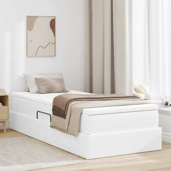 Lit avec rangement et matelas Blanc 90 x 190 cm Simili cuir