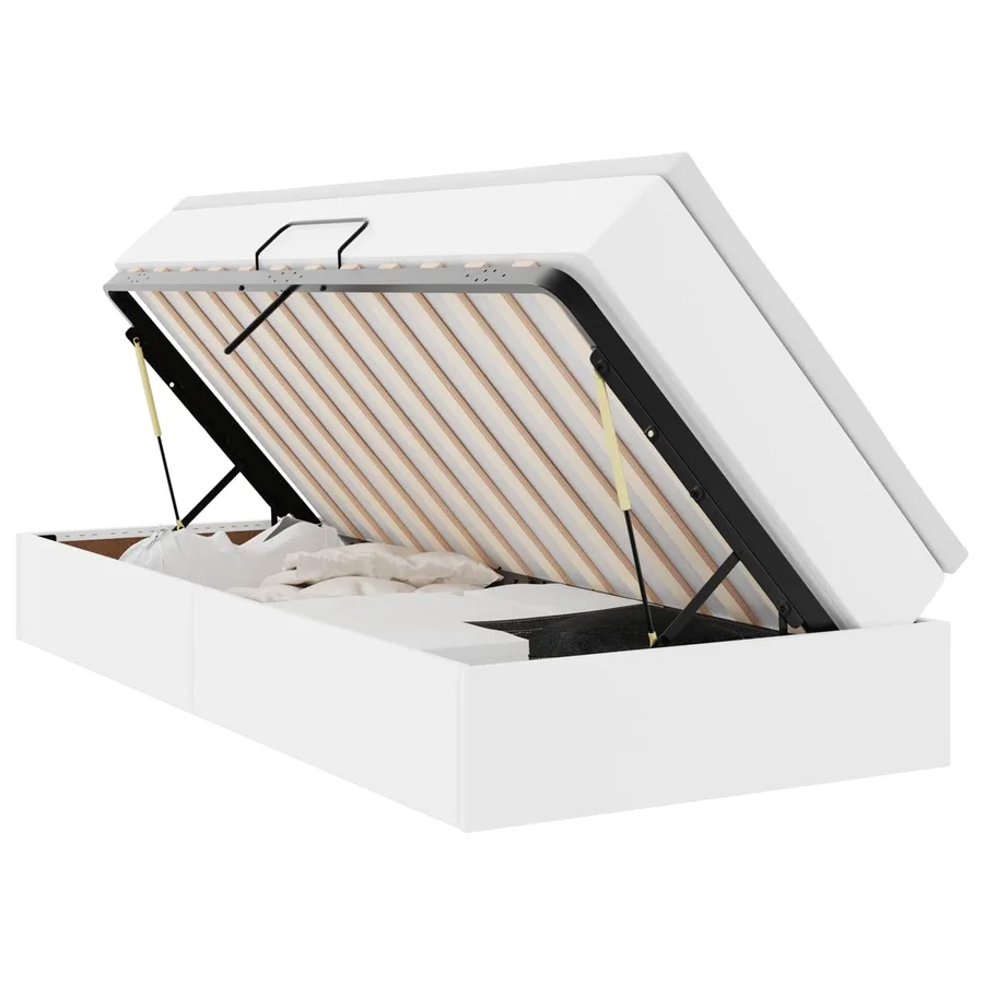 Lit avec rangement et matelas Blanc 90 x 190 cm Simili cuir - 2