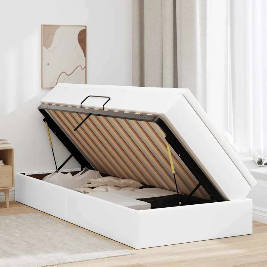 Lit avec rangement et matelas Blanc 90 x 190 cm Simili cuir - 4