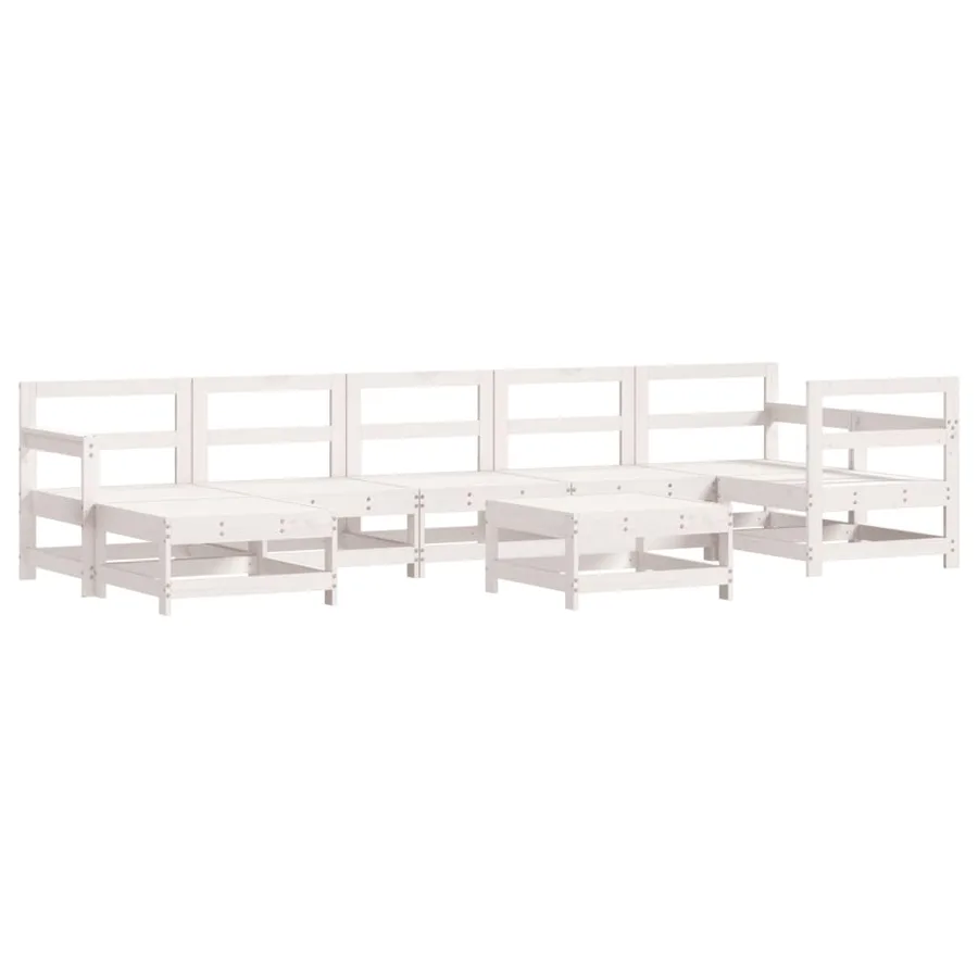 Salon de jardin 8 pcs Blanc Bois de pin massif - 2