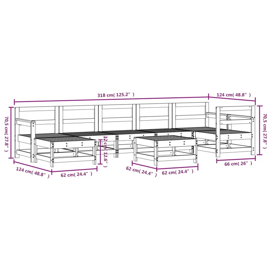 Salon de jardin 8 pcs Blanc Bois de pin massif - 7