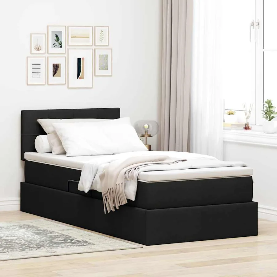 Lit de rangement LED avec matelas Noir 100 x 200 cm Tissu