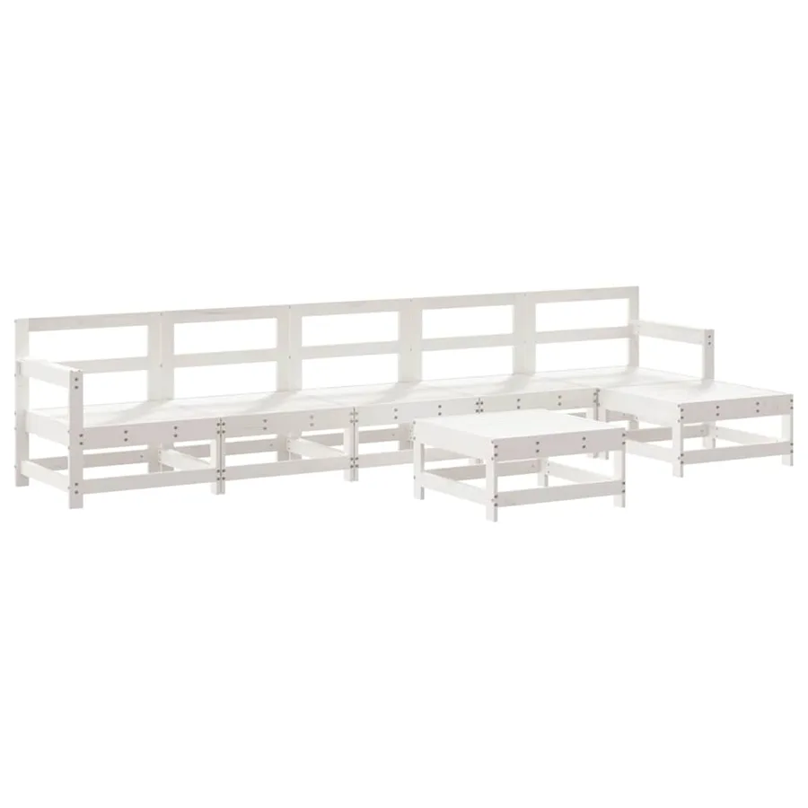 Salon de jardin 7 pcs Blanc Bois de pin massif - 2