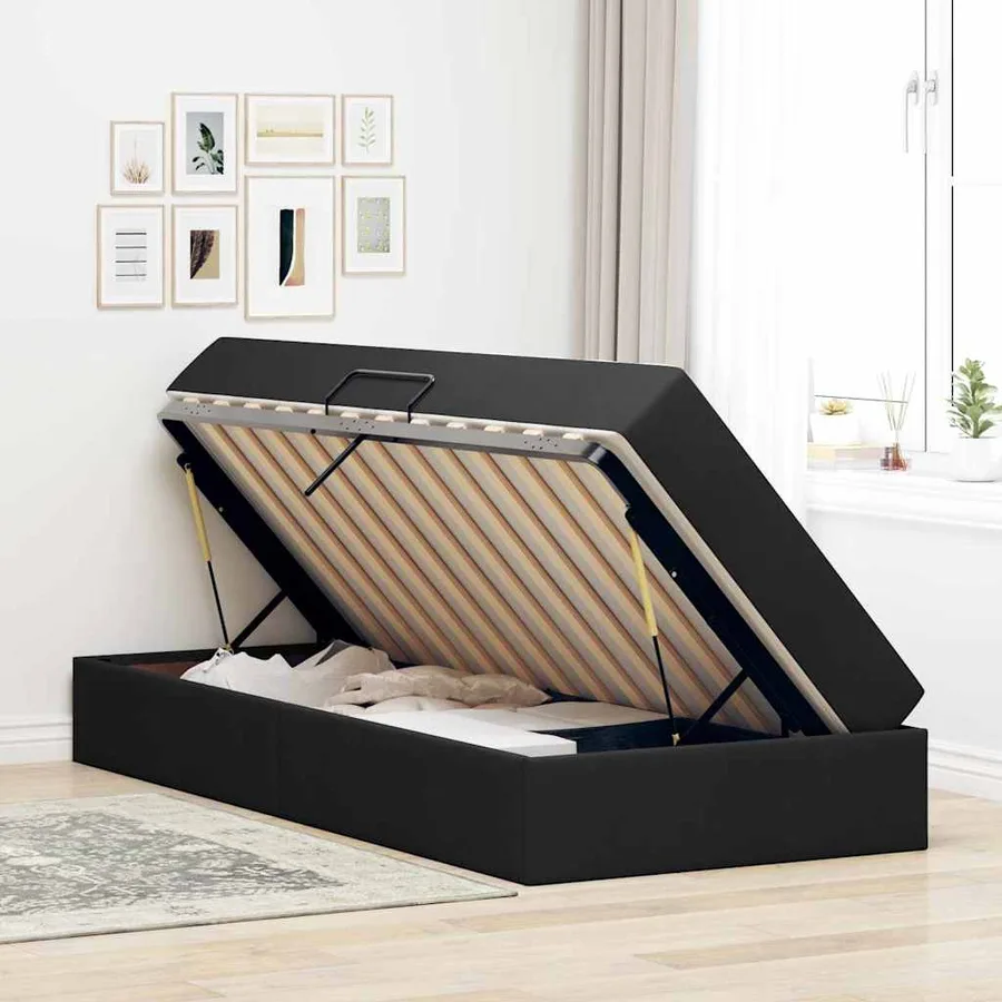 Lit avec rangement et matelas Noir 100 x 200 cm Polyester - 4