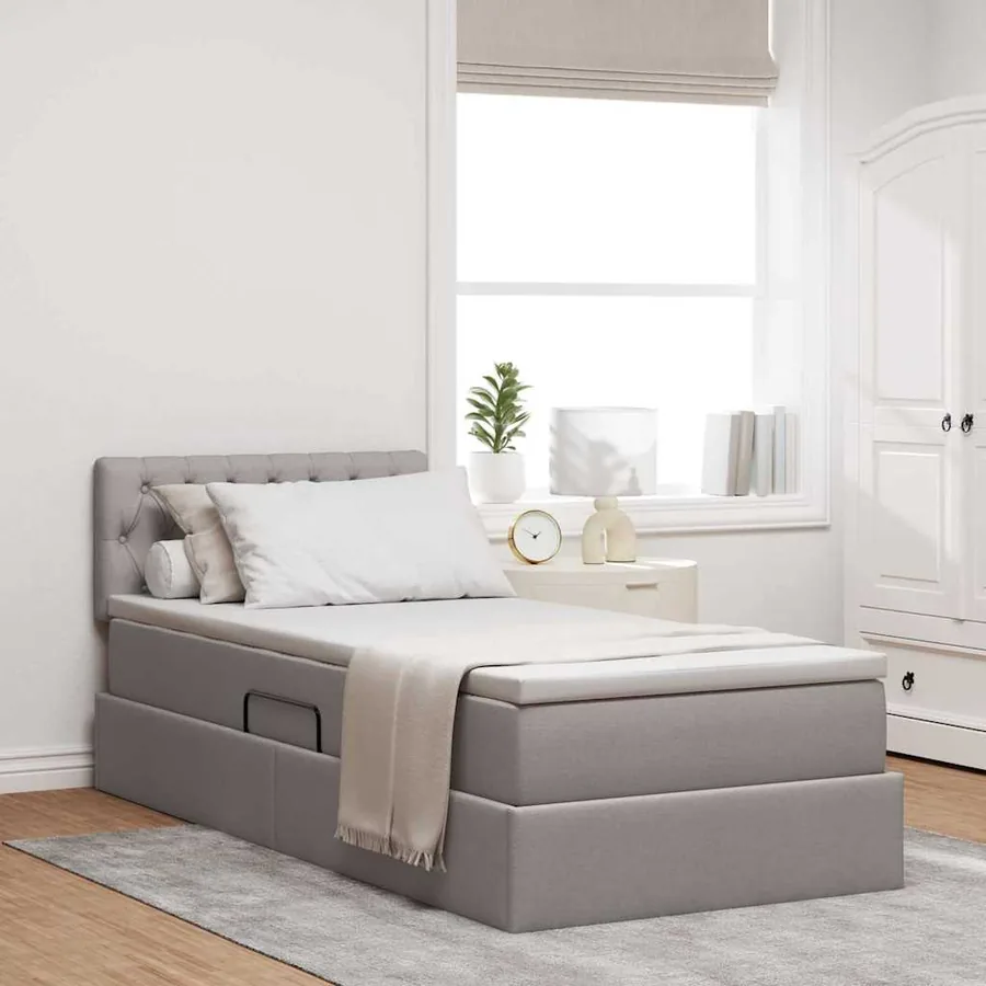 Lit avec rangement et matelas avec stockage Taupe 90 x 200 cm