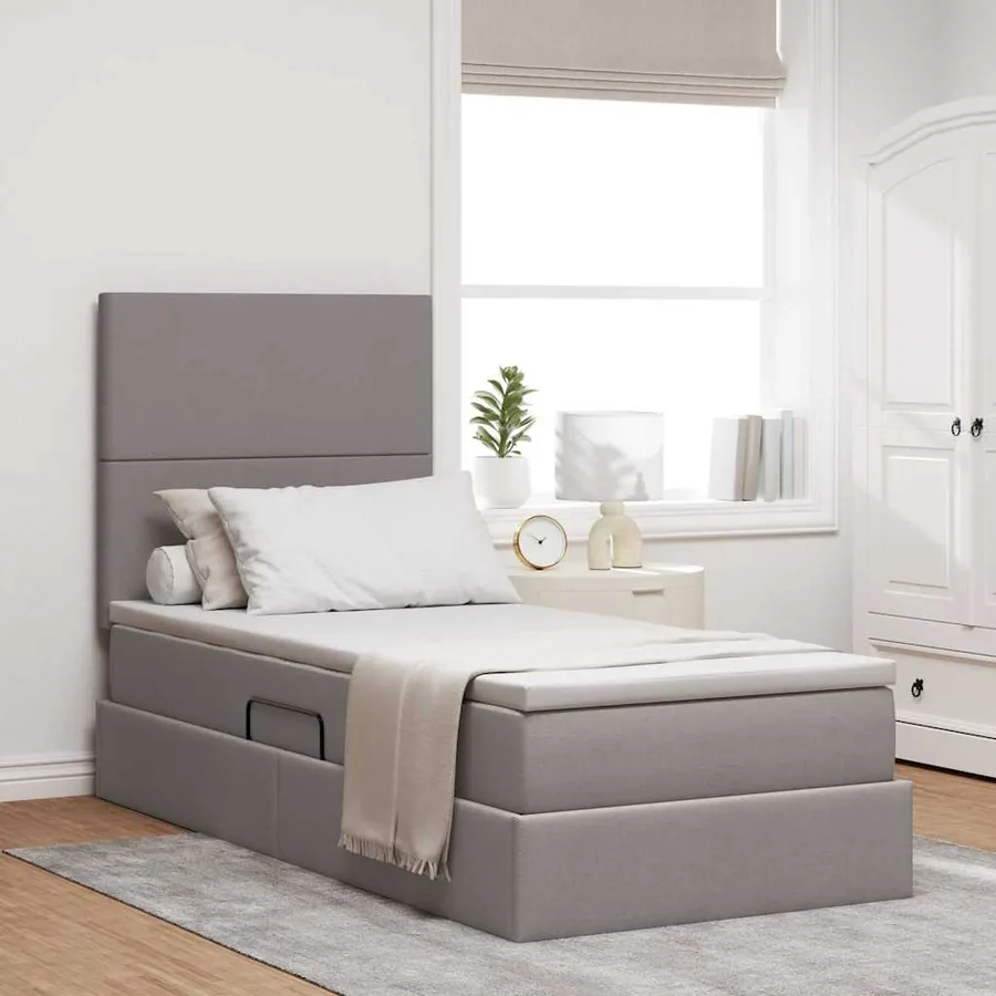 Lit de rangement LED avec matelas Taupe 90 x 200 cm Tissu