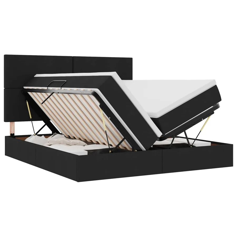 Lit de rangement LED avec matelas Noir 200 x 200 cm Tissu - 2