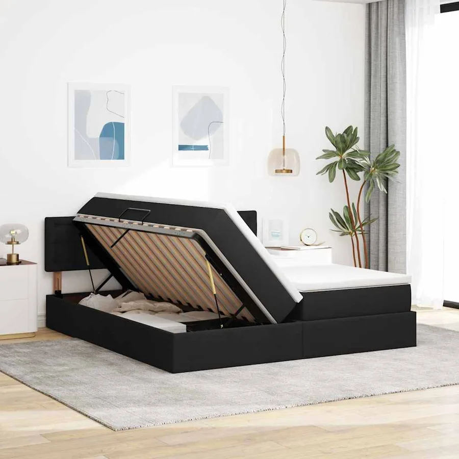 Lit de Rangement Noir 200 x 200 cm Cuir synthétique - 4
