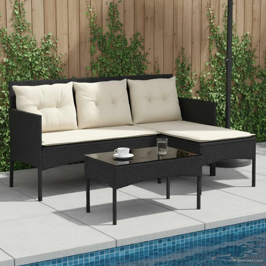 Ensemble de canapé de jardin 2 pcs Noir et Crème polyrotin