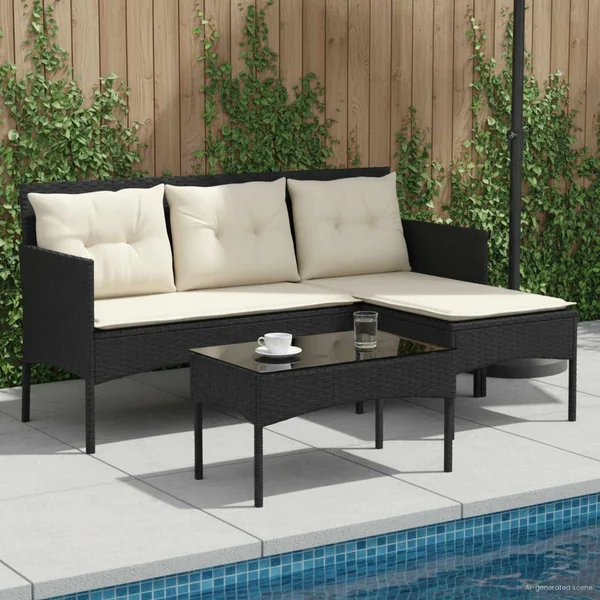Ensemble de canapé de jardin 2 pcs Noir et Crème polyrotin