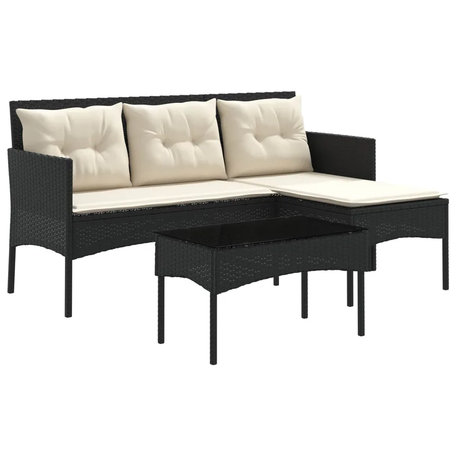 Ensemble de canapé de jardin 2 pcs Noir et Crème polyrotin - 2