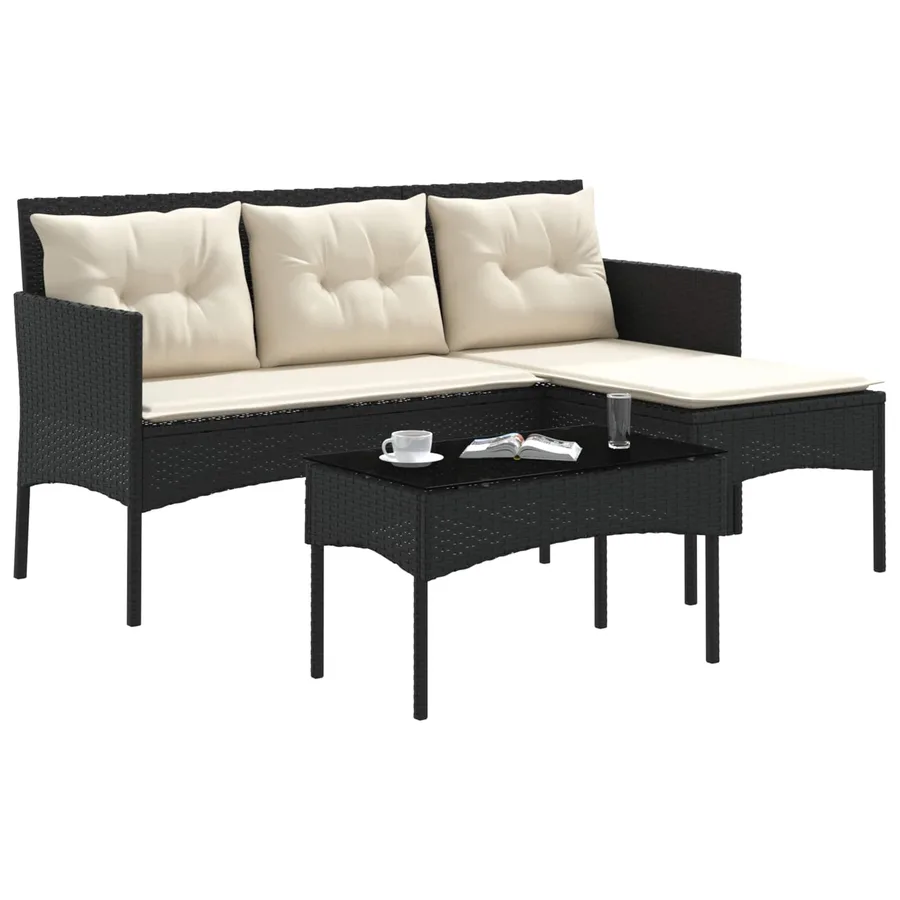 Ensemble de canapé de jardin 2 pcs Noir et Crème polyrotin - 3