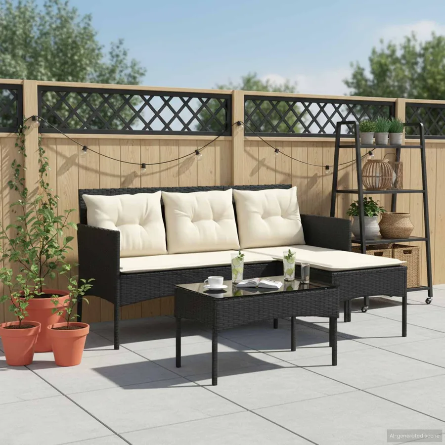 Ensemble de canapé de jardin 2 pcs Noir et Crème polyrotin - 4