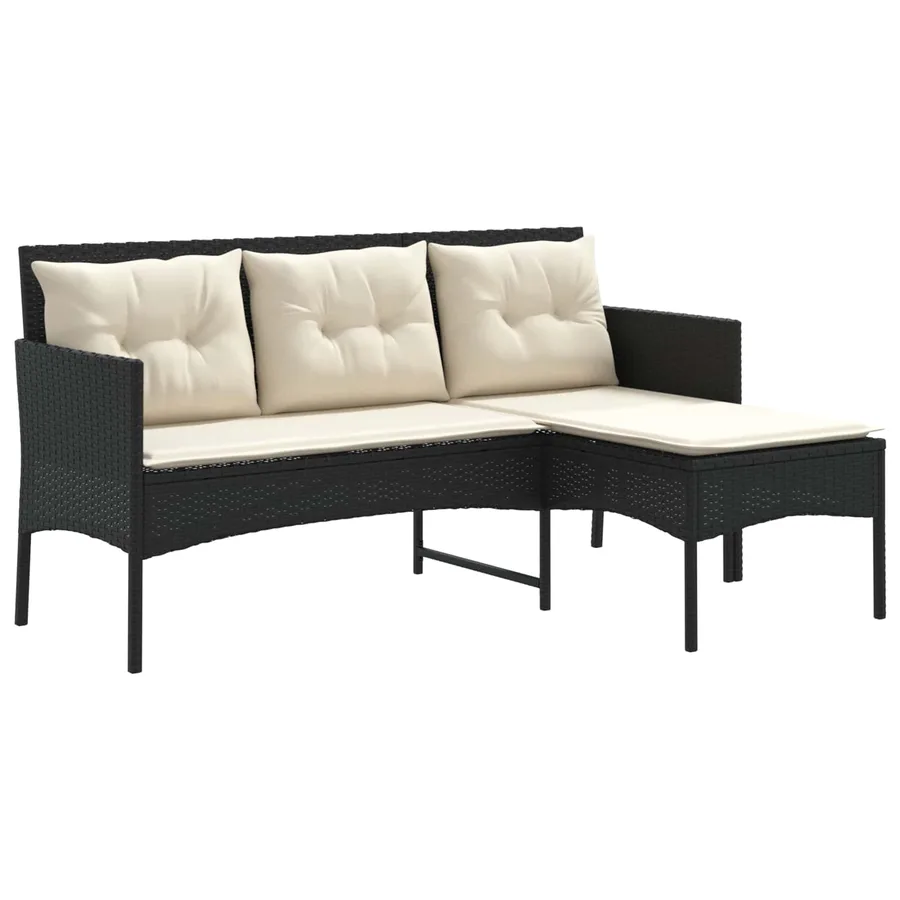 Ensemble de canapé de jardin 2 pcs Noir et Crème polyrotin - 5