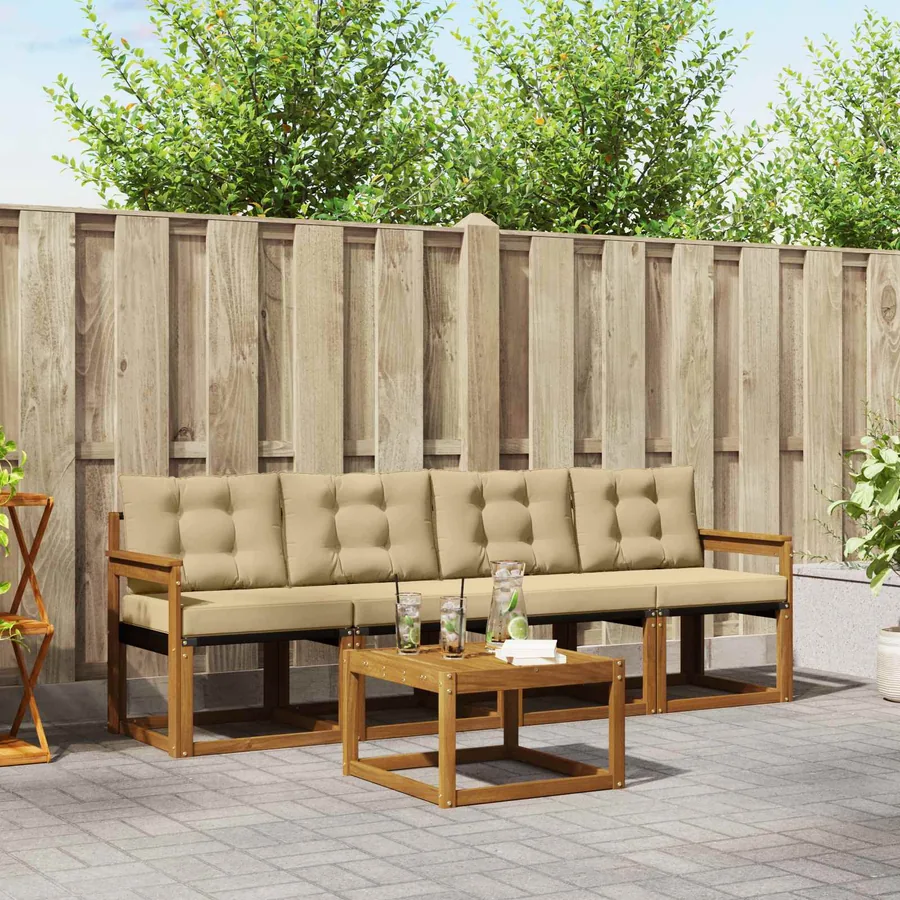 Ensemble de canapés d'extérieur 5 pcs Naturel et Beige