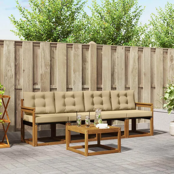 Ensemble de canapés d'extérieur 5 pcs Naturel et Beige