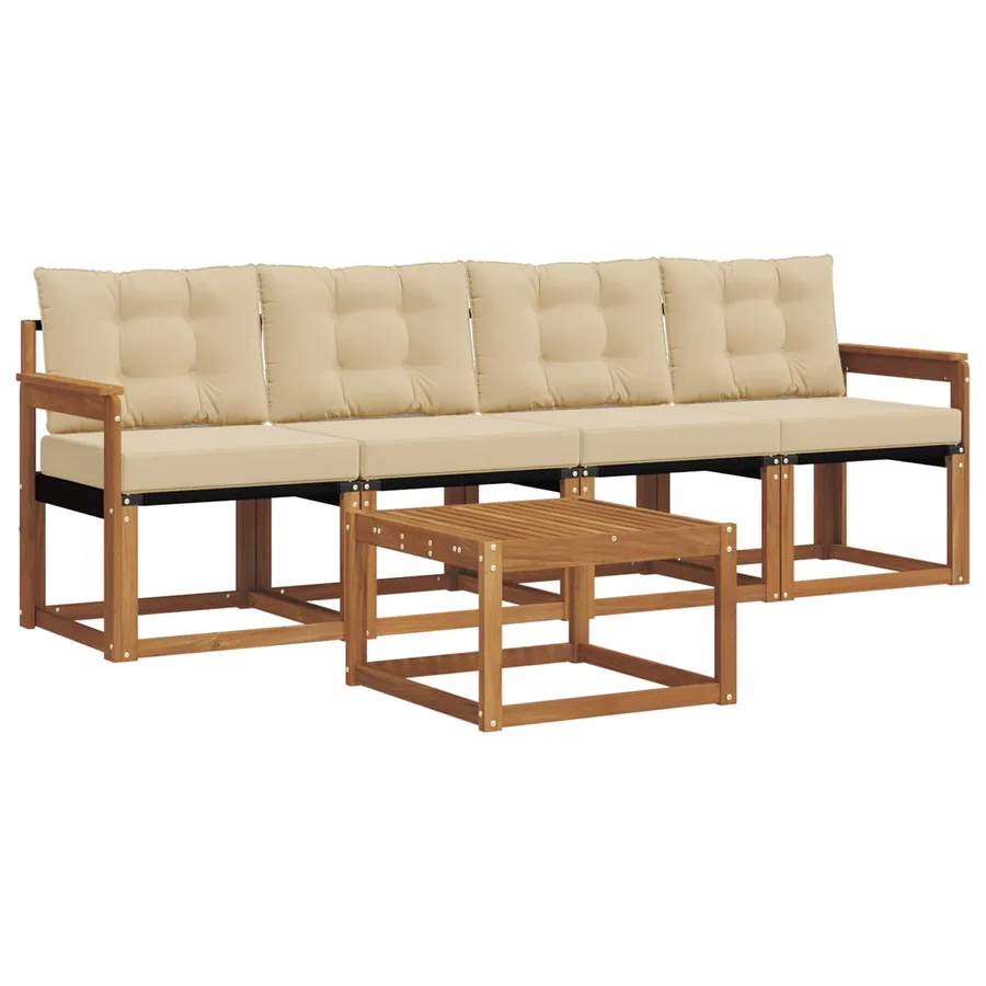 Ensemble de canapés d'extérieur 5 pcs Naturel et Beige - 2