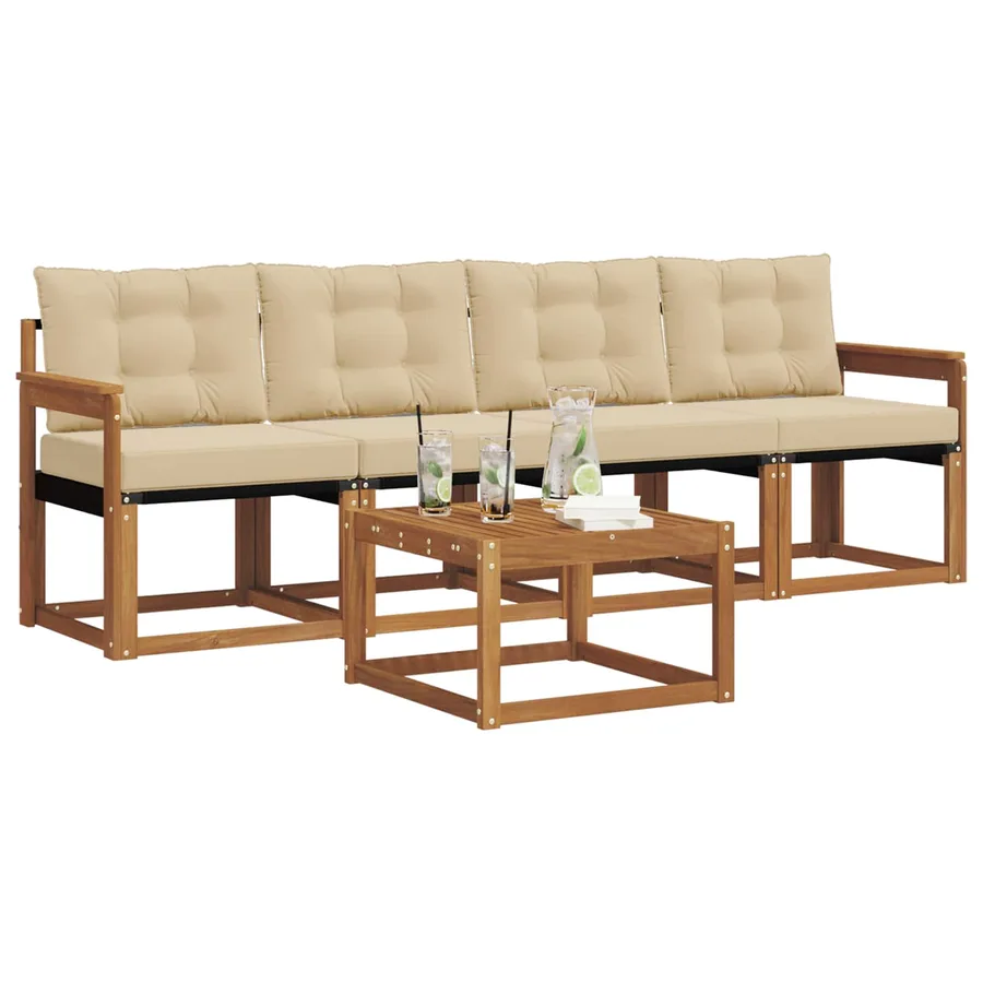 Ensemble de canapés d'extérieur 5 pcs Naturel et Beige - 3
