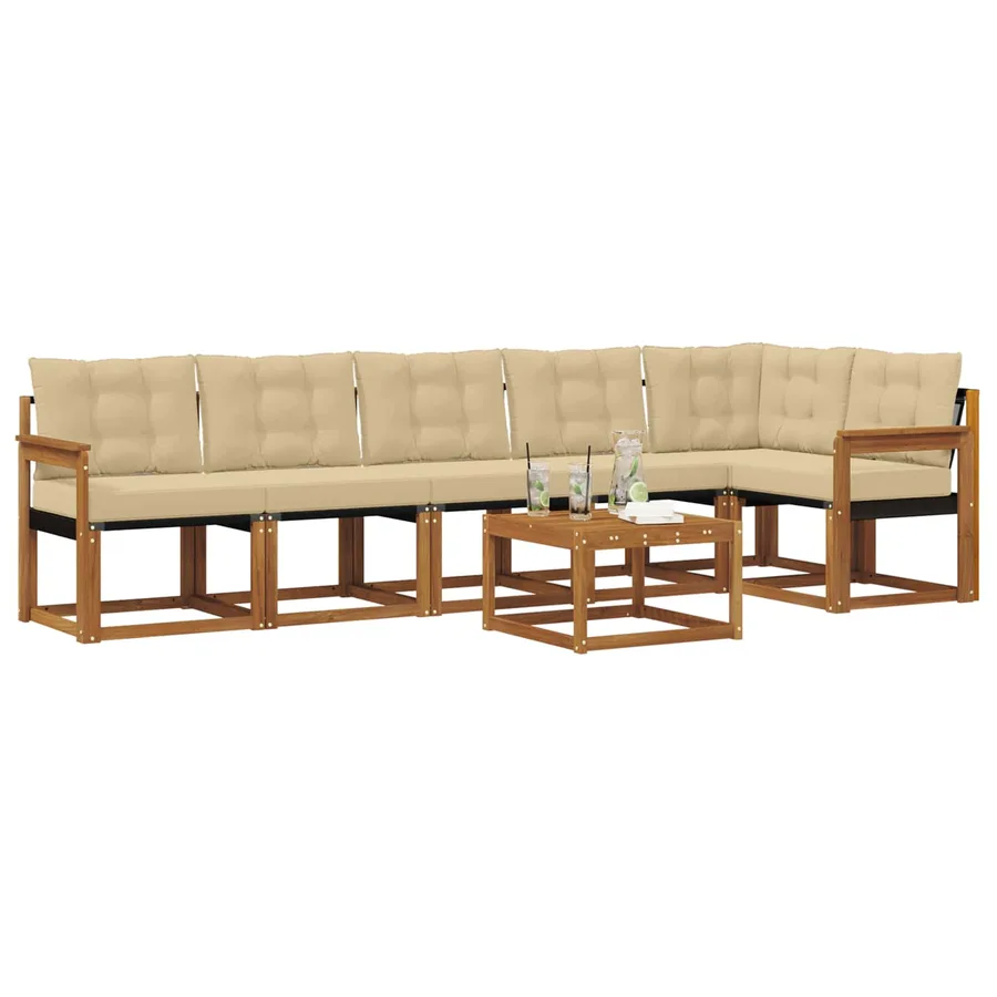 Ensemble de canapés d'extérieur 7 pcs Naturel et Beige - 3