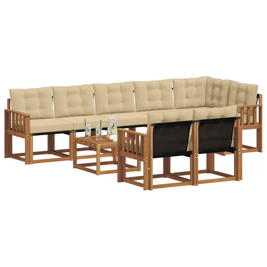 Ensemble de canapés d'extérieur 9 pcs Naturel et Beige - 3