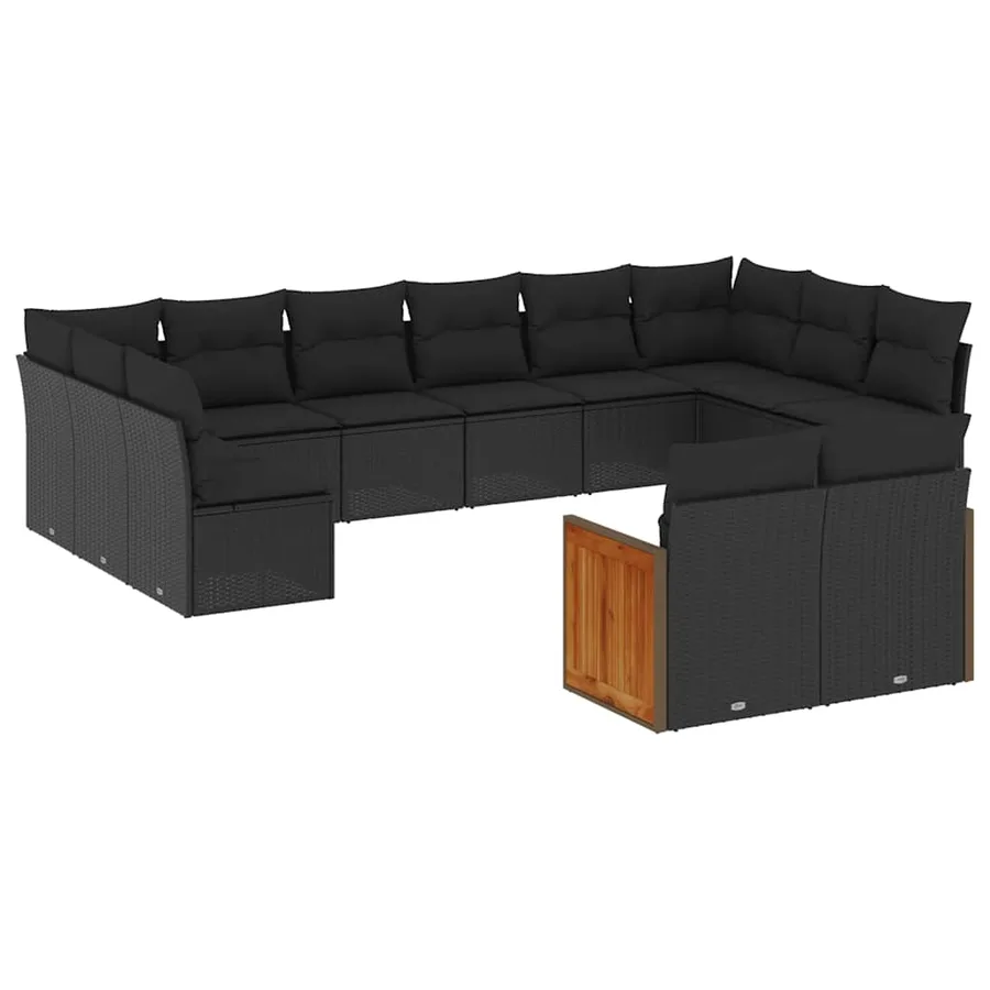 Salon de jardin 12 pcs avec coussins noir résine tressée - 2