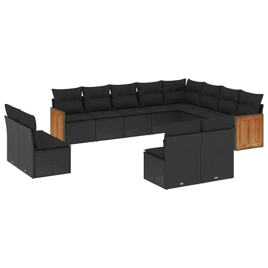 Salon de jardin 12 pcs avec coussins noir résine tressée - 2