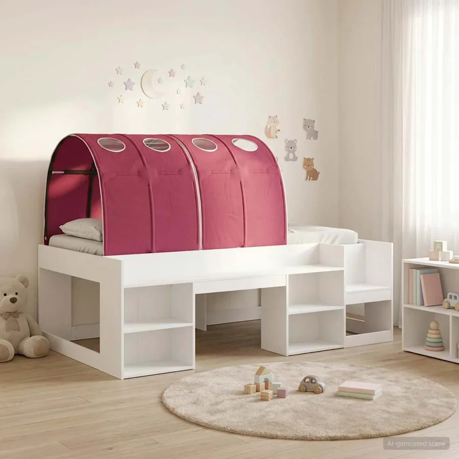 Cadre de lit avec tunnel 3 pc Blanc et rouge Bois d'ingénierie