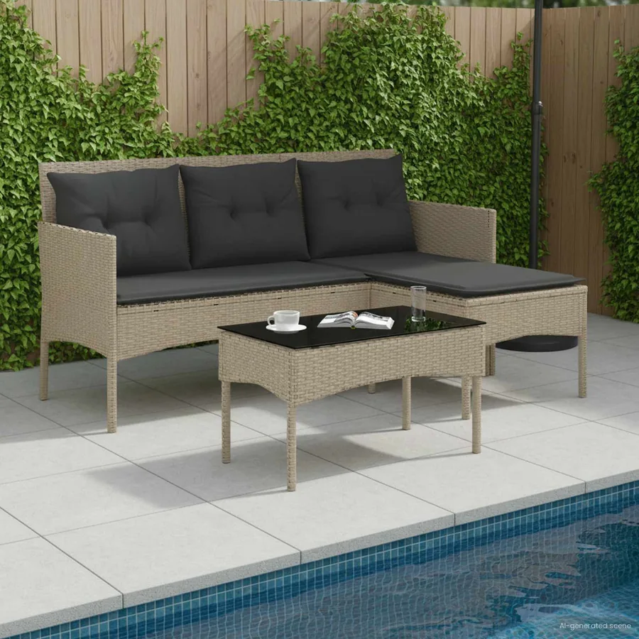 Ensemble de canapé de jardin avec coussin 2 pcs polyrotin
