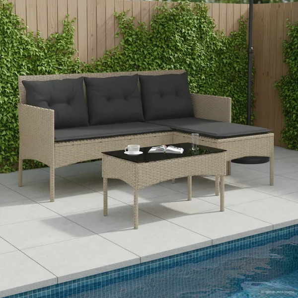 Ensemble de canapé de jardin avec coussin 2 pcs polyrotin
