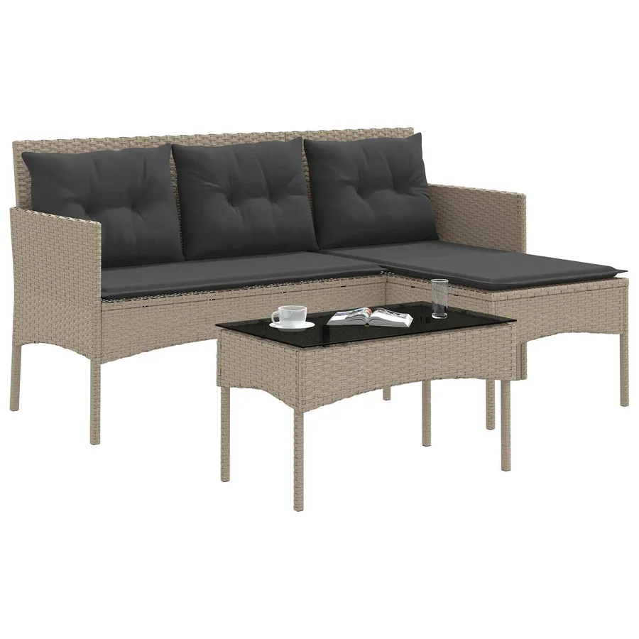 Ensemble de canapé de jardin avec coussin 2 pcs polyrotin - 3