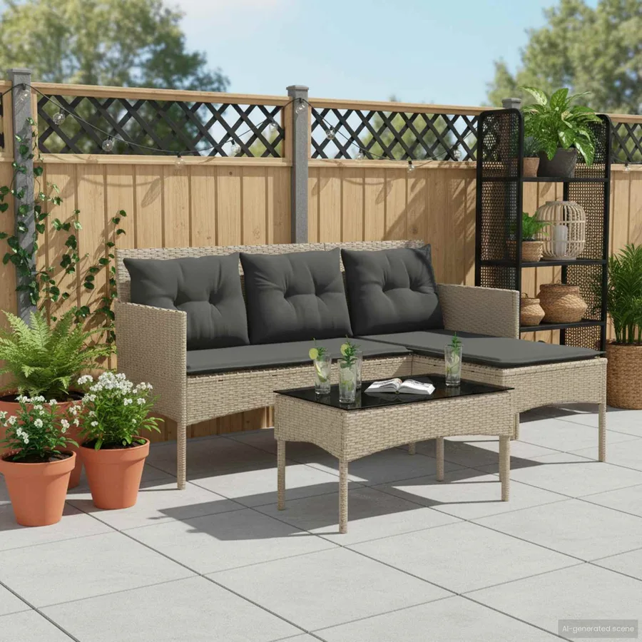 Ensemble de canapé de jardin avec coussin 2 pcs polyrotin - 4
