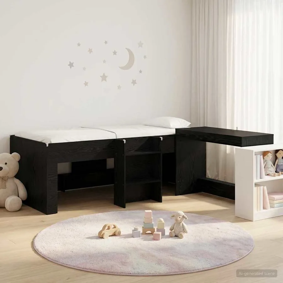 Lit haut pour enfants avec bureau Chêne noir 80 x 200 cm