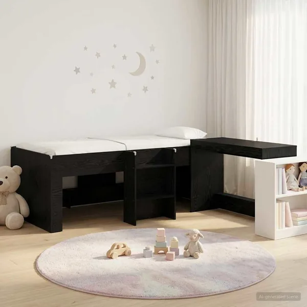 Lit haut pour enfants avec bureau Chêne noir 80 x 200 cm