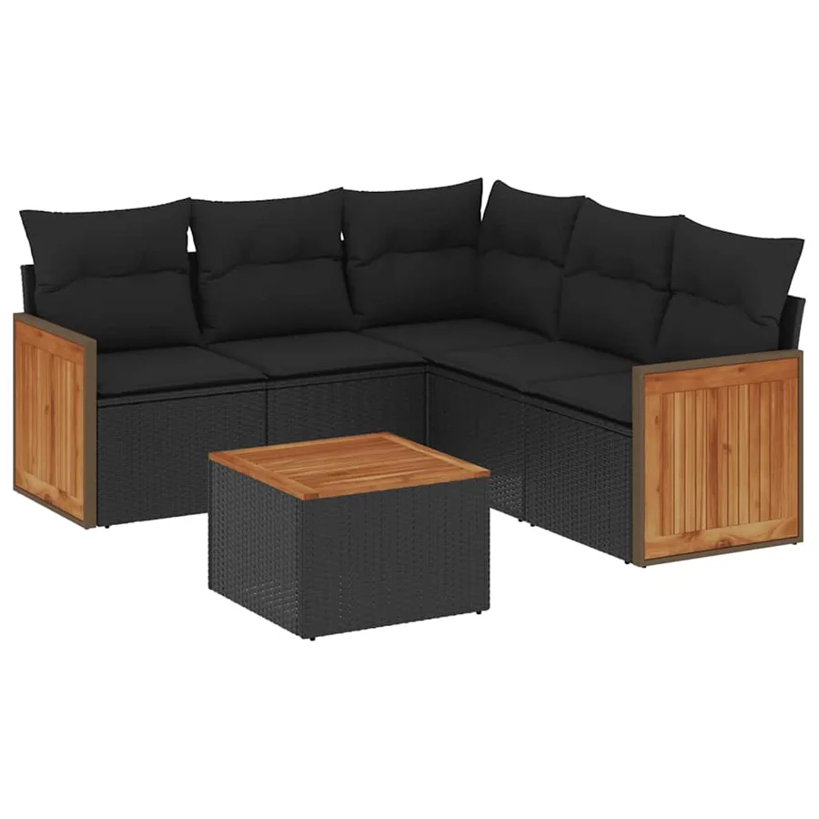 Salon de jardin 6 pcs avec coussins noir résine tressée - 2