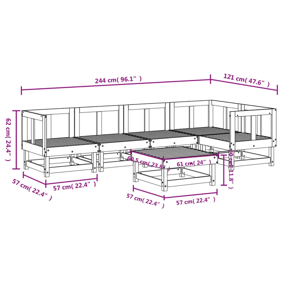 Salon de jardin 6 pcs bois massif douglas - 8