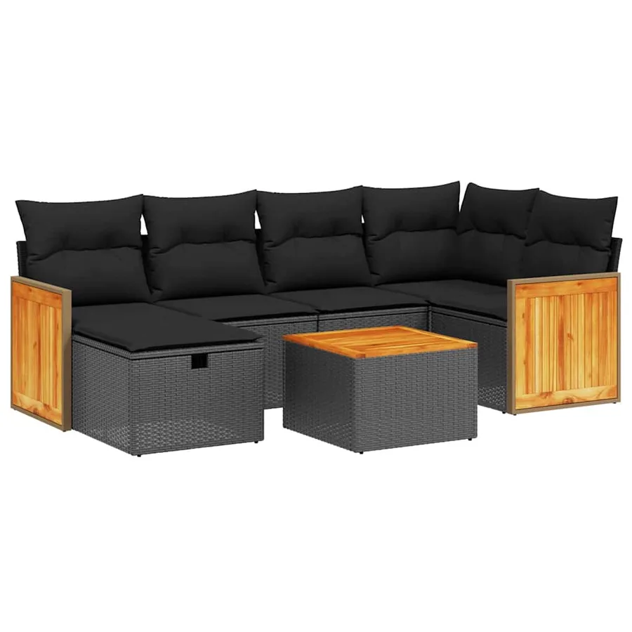 Salon de jardin 7 pcs avec coussins noir résine tressée 62 x 62 x 69 cm - 58,8 kg - 2