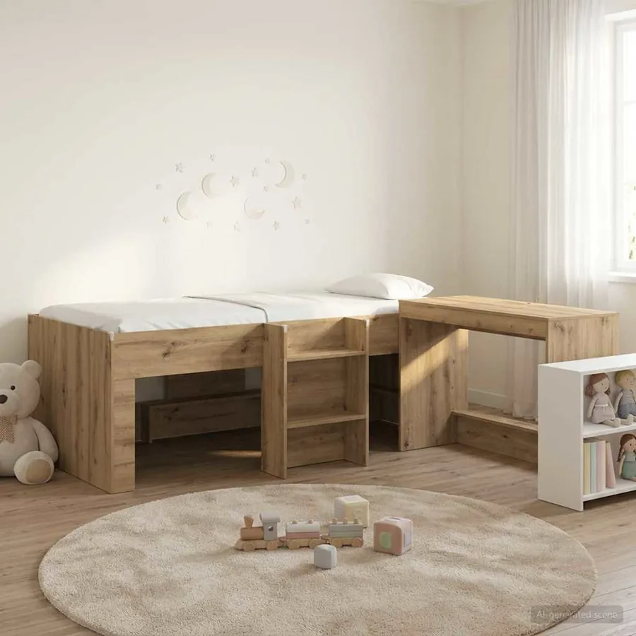 Lit haut pour enfants avec bureau 2 pc Chêne artisanal