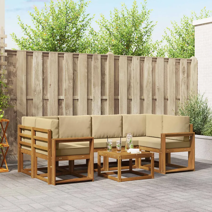 Ensemble de canapés d'extérieur 7 pcs Naturel et Beige