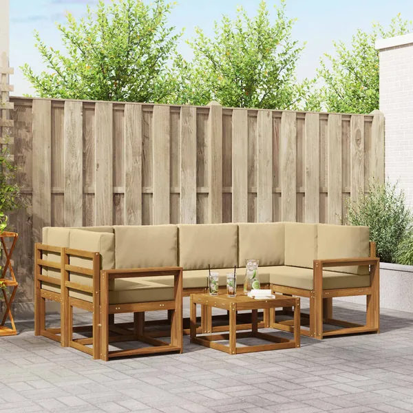 Ensemble de canapés d'extérieur 7 pcs Naturel et Beige