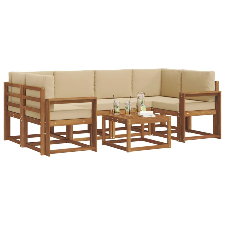 Ensemble de canapés d'extérieur 7 pcs Naturel et Beige - 3