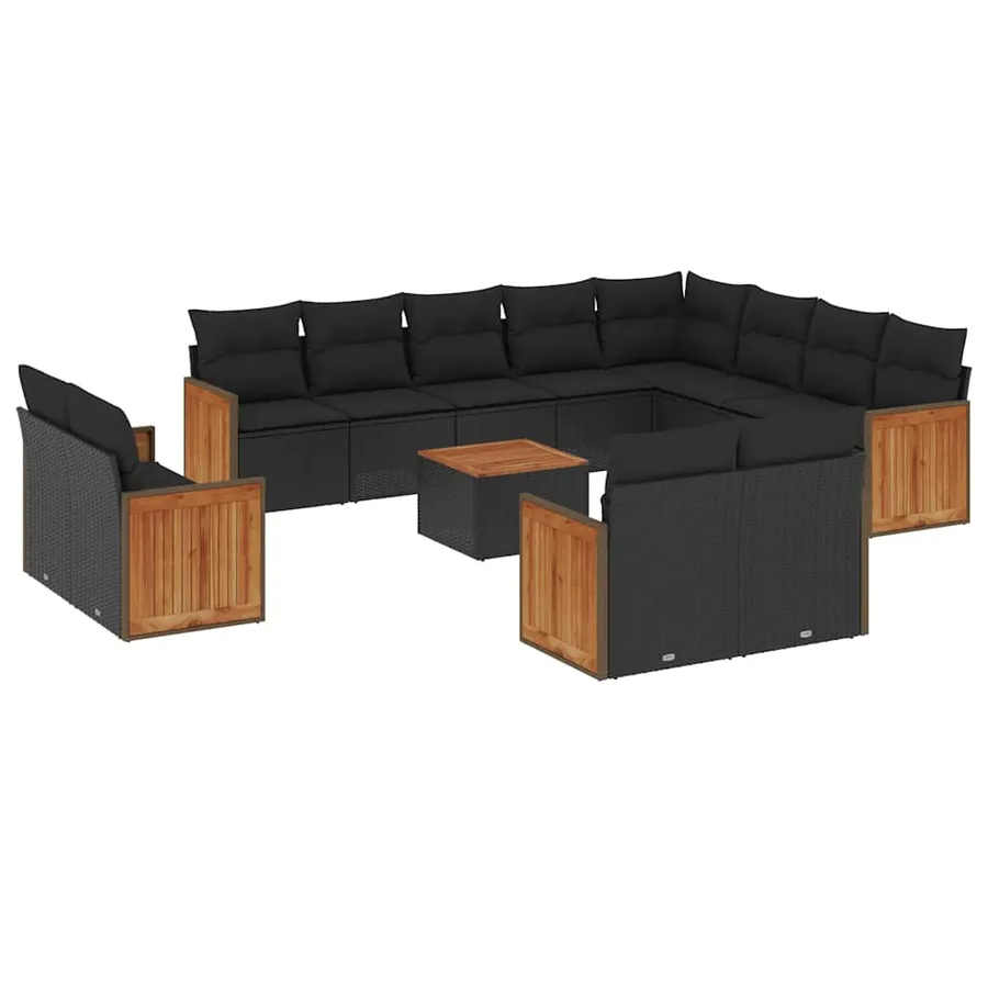 Salon de jardin avec coussins 13 pcs noir résine tressée - 2