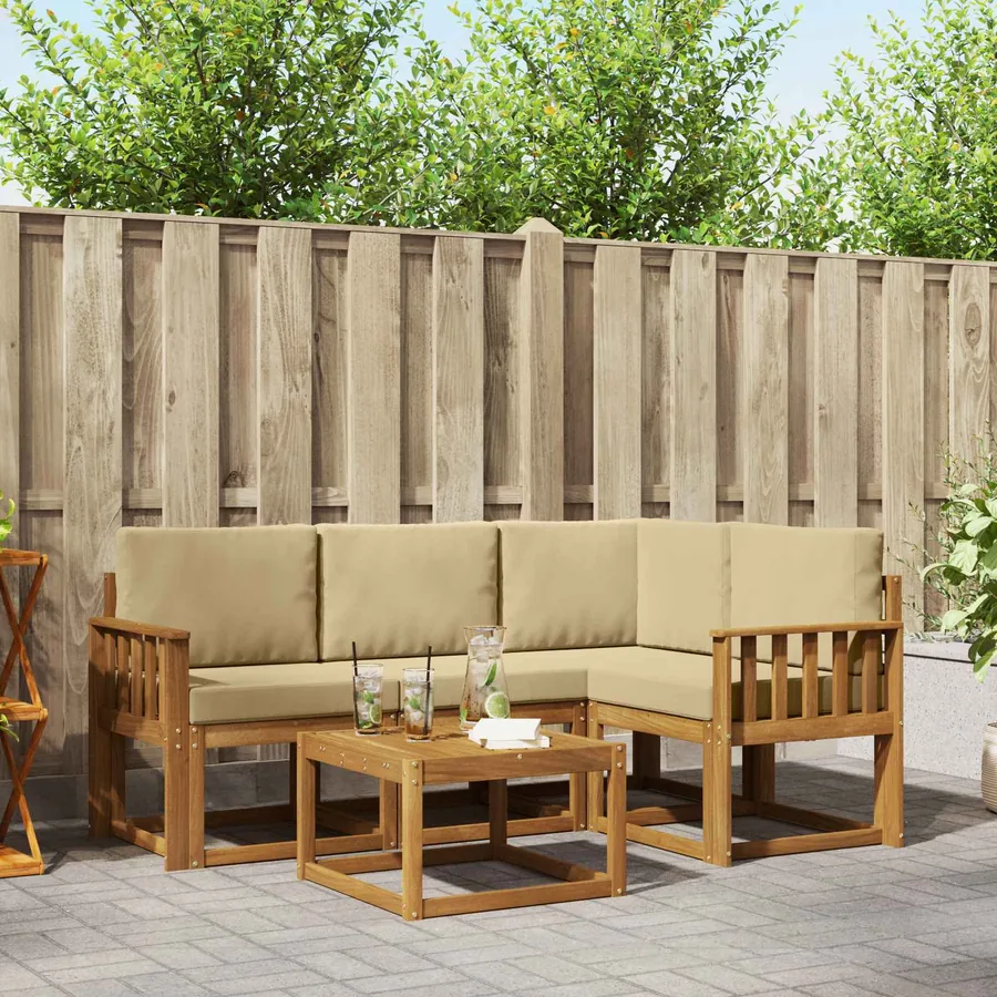 Ensemble de canapés d'extérieur 5 pcs Naturel et Beige